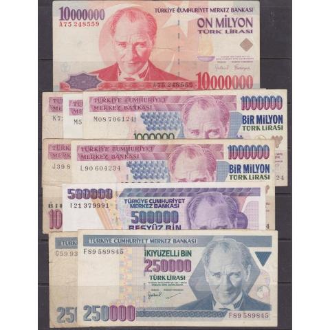 Turkiet, 1 bunt sedlar i olika kvalité.