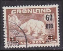 Grönland, Påtryck på isbjörn, F 38 60 öre på 1 kr stämplad