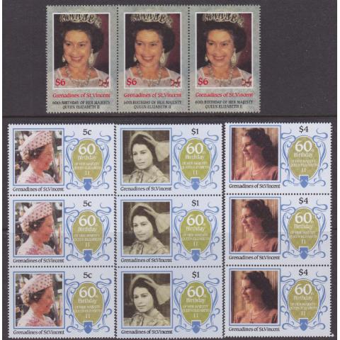 Grenadines of St. Vincent 4st 3-stripp från Queen Elizabeth II 60-års jubileum **