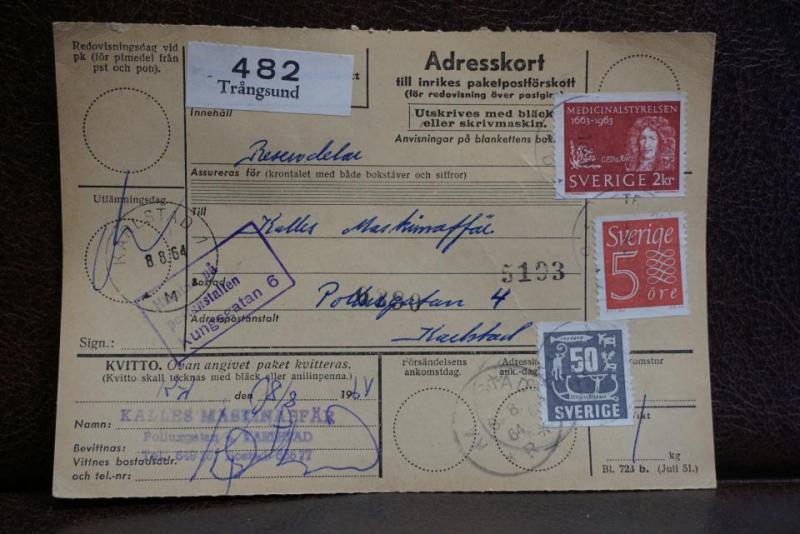 Frimärken  på adresskort - stämplat 1963 -  Trångsund - Karlstad 