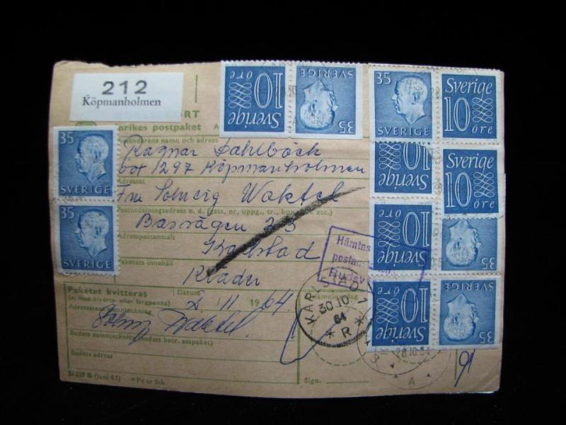 Adresskort med stämplade frimärken - 1964 - Köpmanholmen till Karlstad