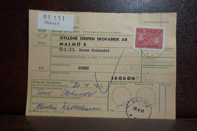 Frimärke  på adresskort - stämplat 1963 - Malmö 8 - Sunne
