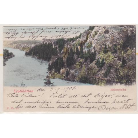 Trollhättan. Helvetesfalllet, färgkort sänt 1902
