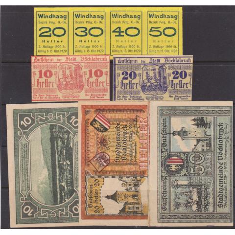 Notgeld, 9 st sedlar från Österrike 1920
