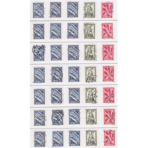 F 451-3, Telegrafverket 100 år, 7 stämplade serier med A och B märken.