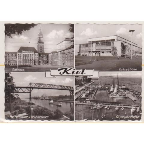 Tyskland, Kiel, Fyrbildskort, Rådhuset, Bro , OS hamnen, sänt till Sverige 1968