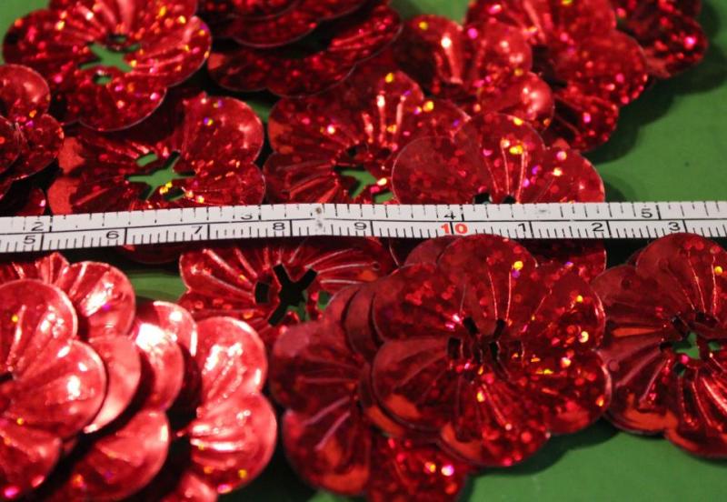 paljetter hobby pyssel röda blommor 30mm diameter