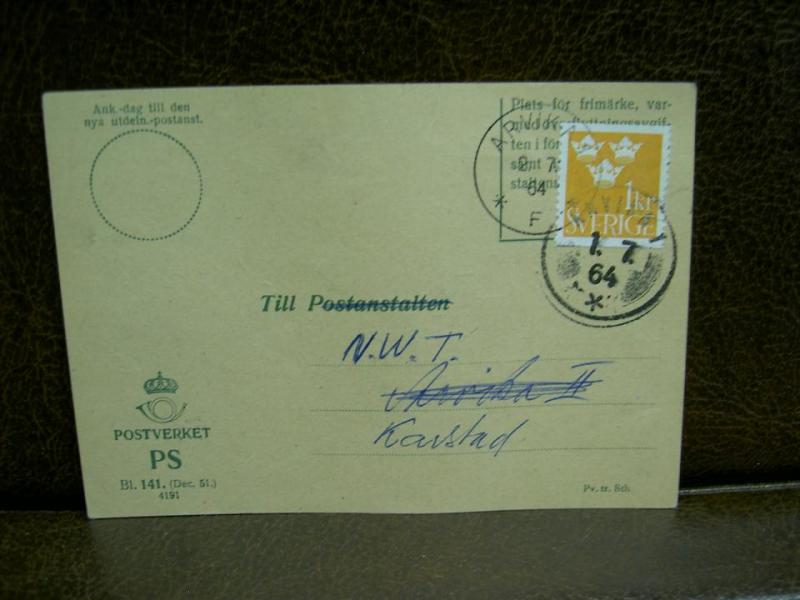 Paketavi med stämplade frimärken - 1964 - Arvika 1 till Karlstad 1