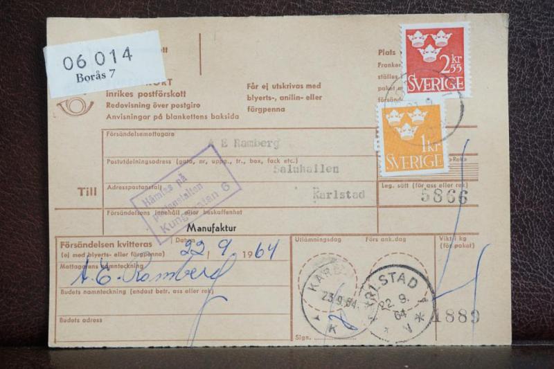 Frimärken på adresskort - stämplat 1964 - Borås 7 - Karlstad 