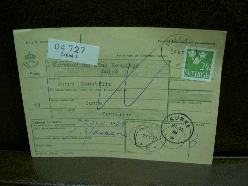 Paketavi med stämplade frimärken - 1964 - Luleå 1 till Sunne