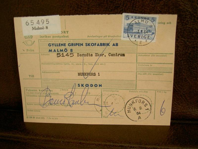 Paketavi med stämplade frimärken - 1964 - Malmö 8 till Munkfors