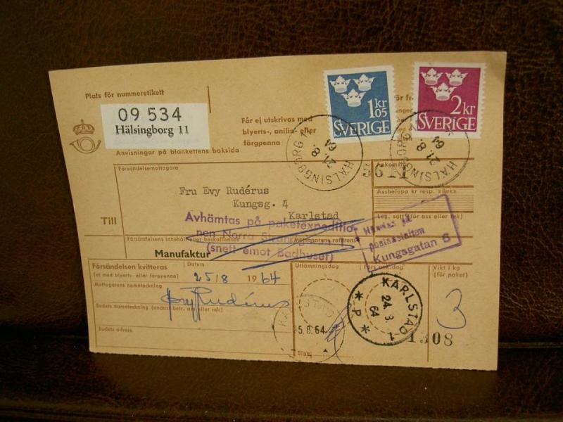 Paketavi med stämplade frimärken - 1964 - Hälsingborg 11 till Karlstad 1