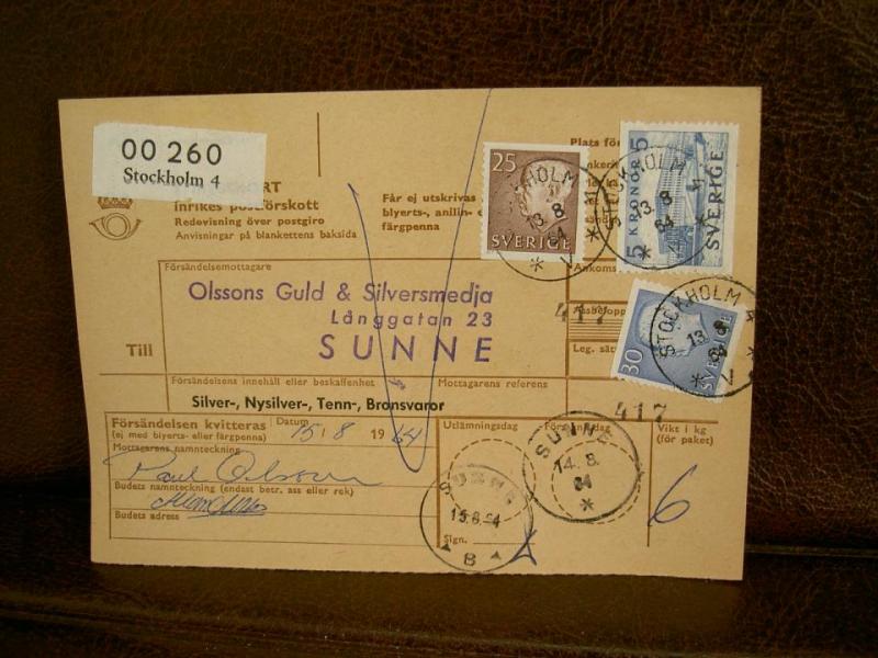 Paketavi med stämplade frimärken - 1964 - Stockholm 4till Sunne