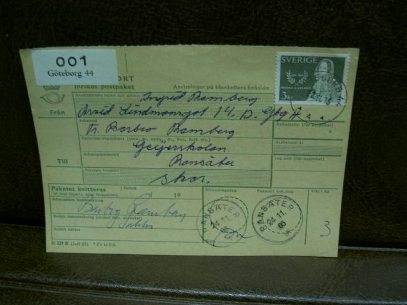 Paketavi med stämplade frimärken - 1965 - Göteborg 44 till Ransäter