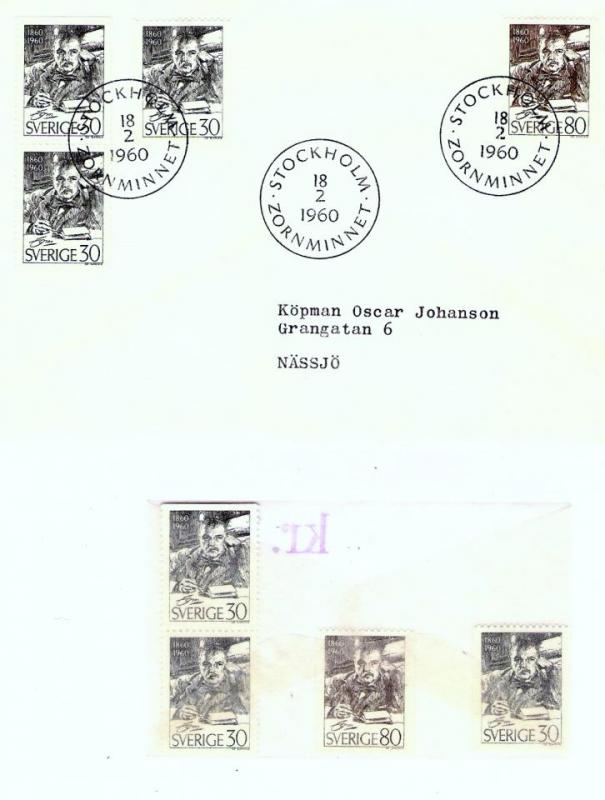 FDC 1960 2 st med frimärken i leverans.  18/2, 22/8,  + inlagor.