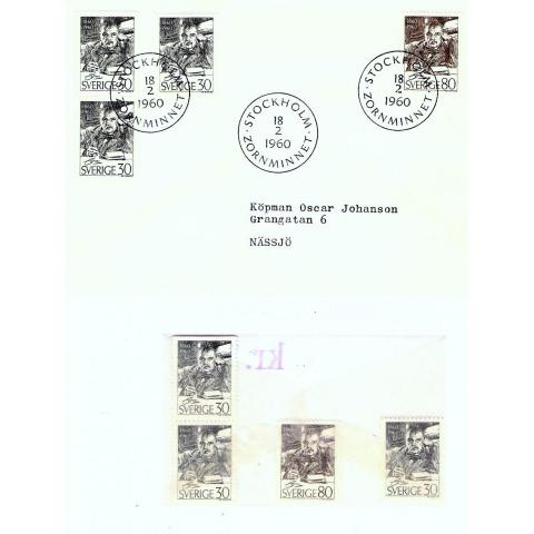 FDC 1960 2 st med frimärken i leverans.  18/2, 22/8,  + inlagor.