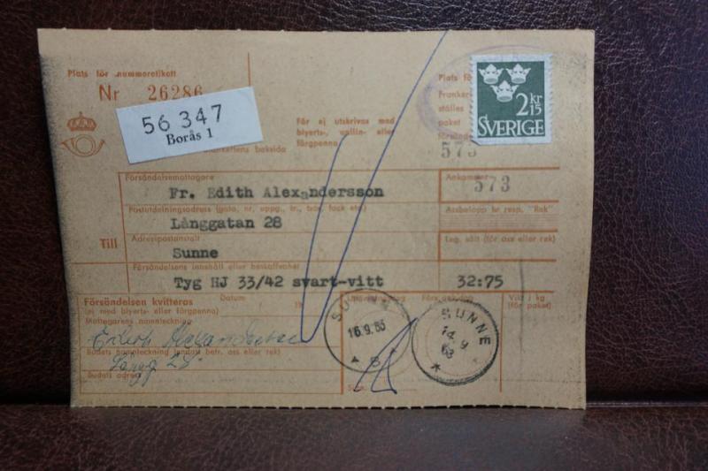 Frimärke på adresskort - stämplat 1963 - Borås 1  - Sunne