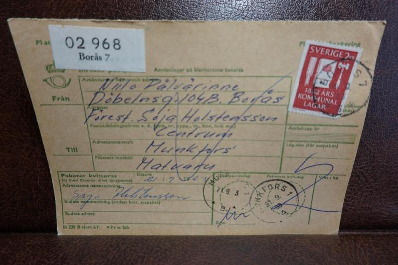 Frimärke på adresskort - stämplat 1963 - Borås 7 - Munkfors