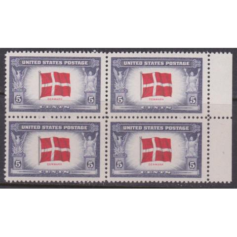 USA, M 514 Flaggor "Denmark" ** i 4-block