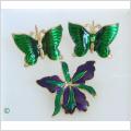 Emaljerade gröna fjärilar + brosch!