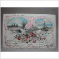 Antikt Brefkort Vackert kort med Hus och Fåglar Stämplat 1905 på 5 öre grönt och ett lila