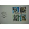 4 stycken fint stämplade frimärken  - Solna 18.3.1994 Katter på FDC