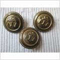 Retro vintage 3 äldre stora metallknappar med ankare 26 mm med fin patina