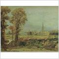 Tavla John Constable - Distant View of Salisbury Cathedral (1821)